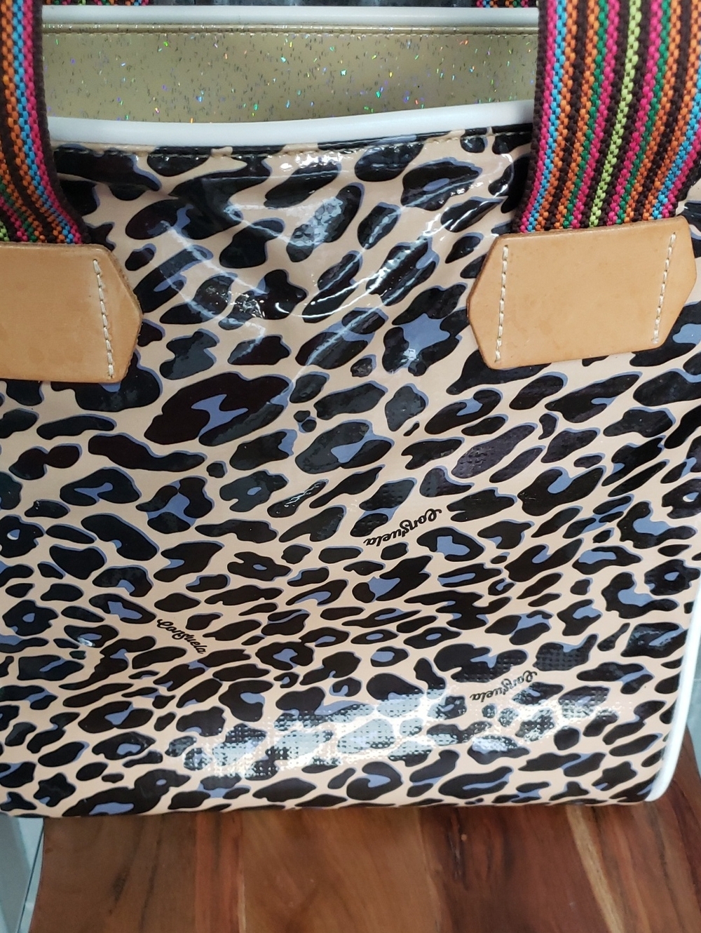 EUC CONZUELA Leopard Print Tote Bag with Multicolor Straps - Picture 5 of 7